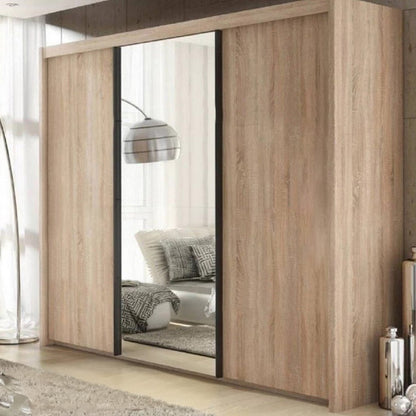 European Union Wood Wardrobe 3 Sliding Shutters With Mirror Beige - 240×200×50 cm