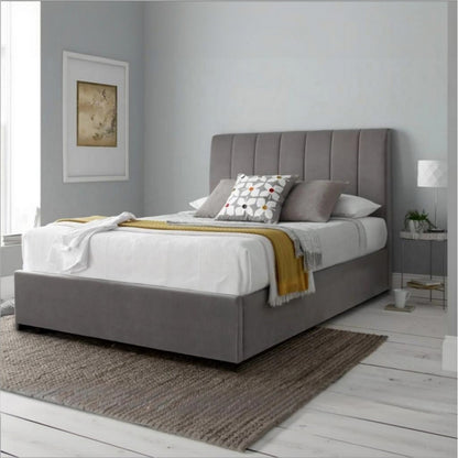 Natural wood and European union wood and Velvet Single Bed 120×120×195 cm - Grey