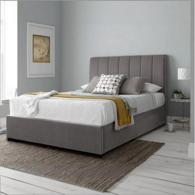 Natural wood and European union wood and Velvet Single Bed 120×120×195 cm - Grey