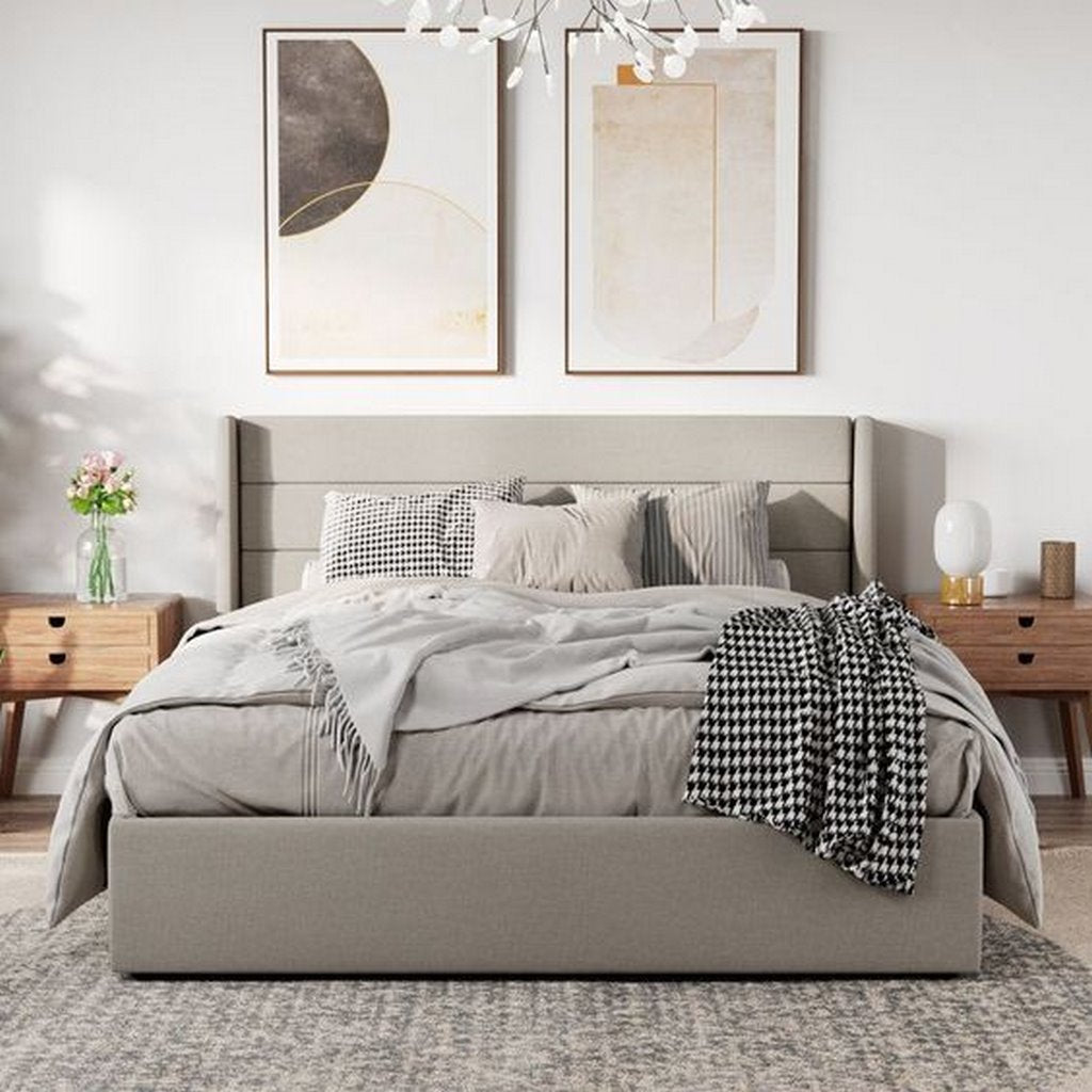 Counter Pressed Wood and Velvet Queen Bed 120×150×195 - Grey