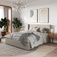 Counter Pressed Wood and Velvet Queen Bed 120×150×195 - Grey
