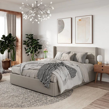 Counter Pressed Wood and Velvet Queen Bed 120×150×195 - Grey