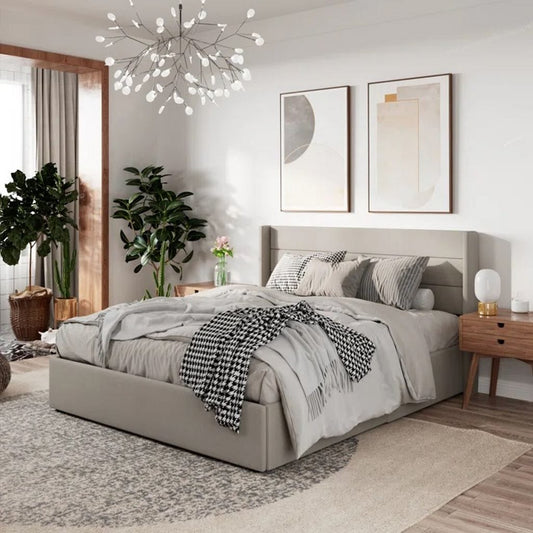 Counter Pressed Wood and Velvet Queen Bed 120×150×195 - Grey