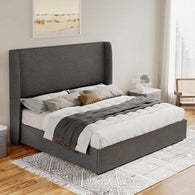 Counter Pressed Wood and Linen Queen Bed 120×150×195 - Grey