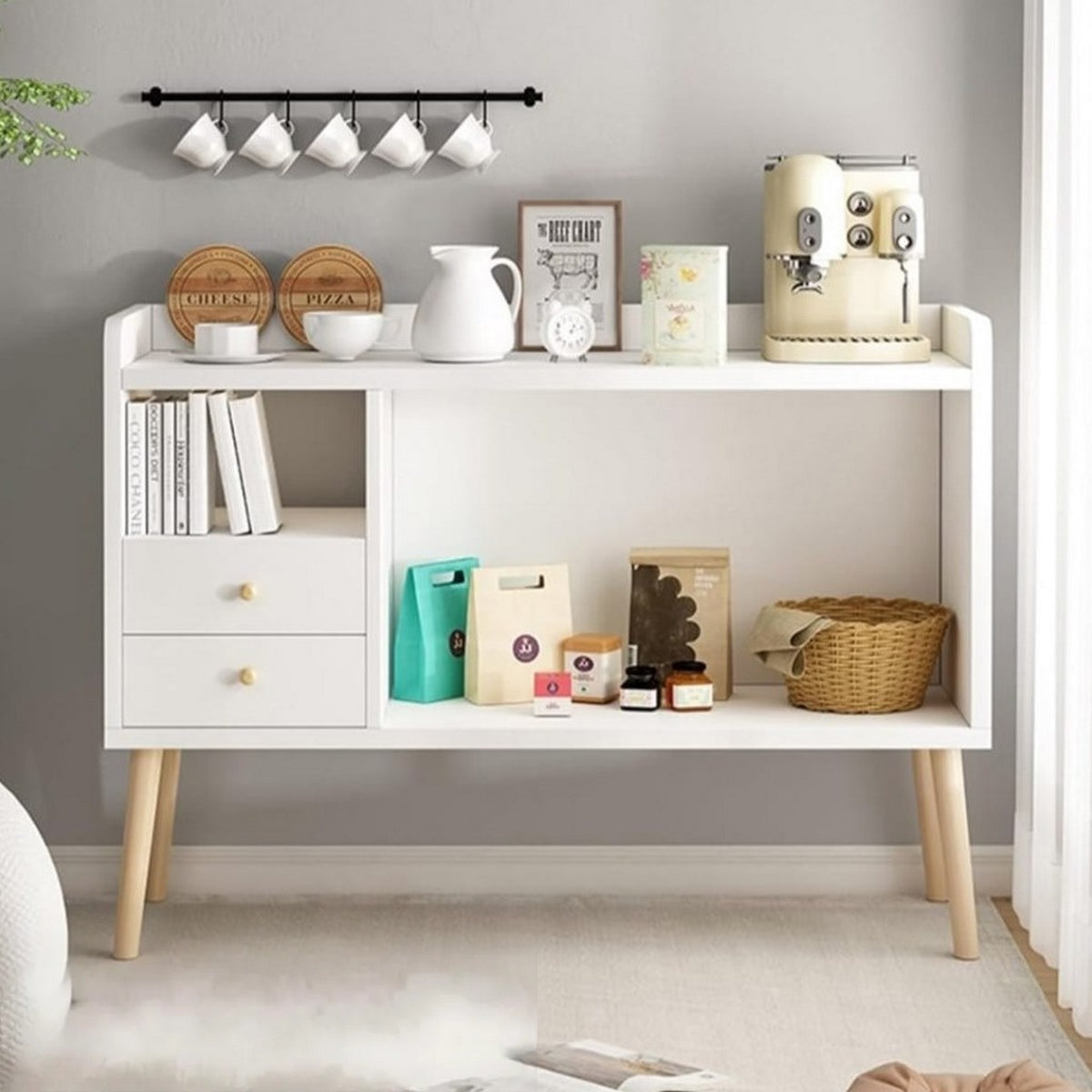 Chipboard Wood Coffee Corner White and Beige - 80x80x30 cm