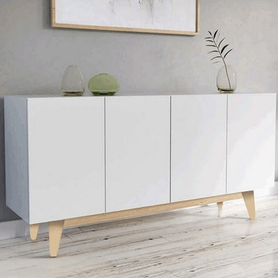 European Union Wood Buffet 4 Shutters Beige and White - 80x160x40 cm