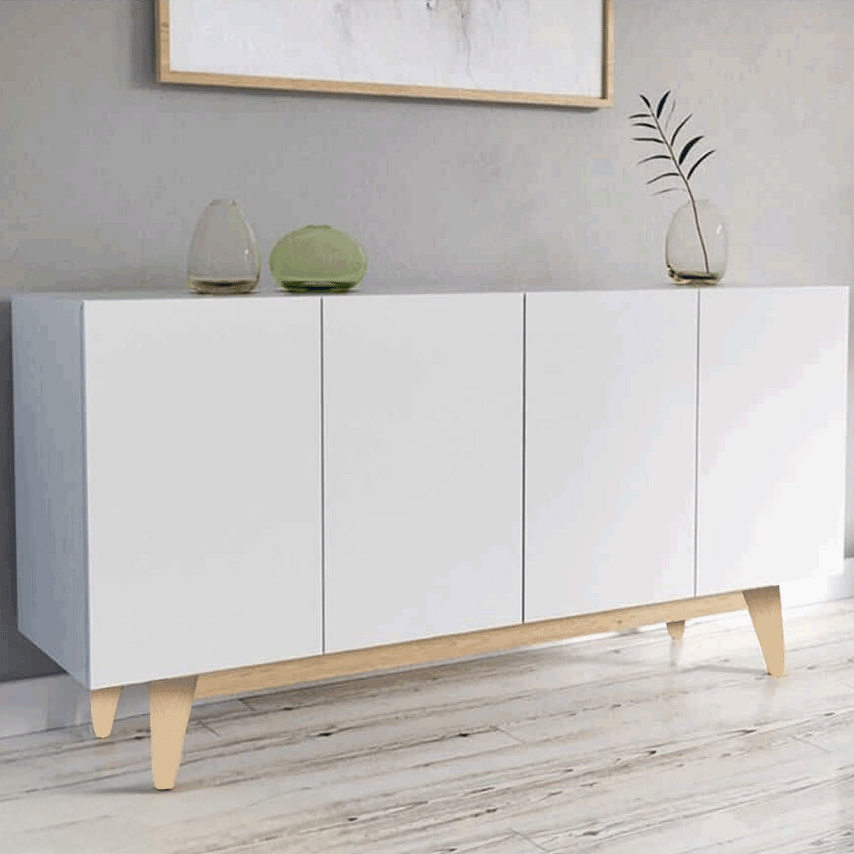 European Union Wood Buffet 4 Shutters Beige and White - 80x160x40 cm