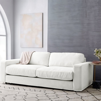 Natural Wood and Linen  2 Seater Sofa - Off-white
