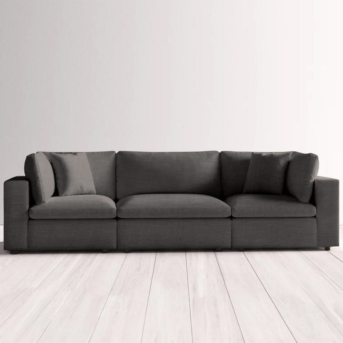 Natural wood and Linen 3 Seater Sofa - Grey
