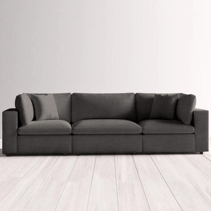 Natural wood and Linen 3 Seater Sofa - Grey