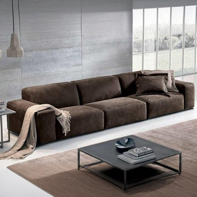 Natural Wood and Velvet  3 Seater Sofa - Brown