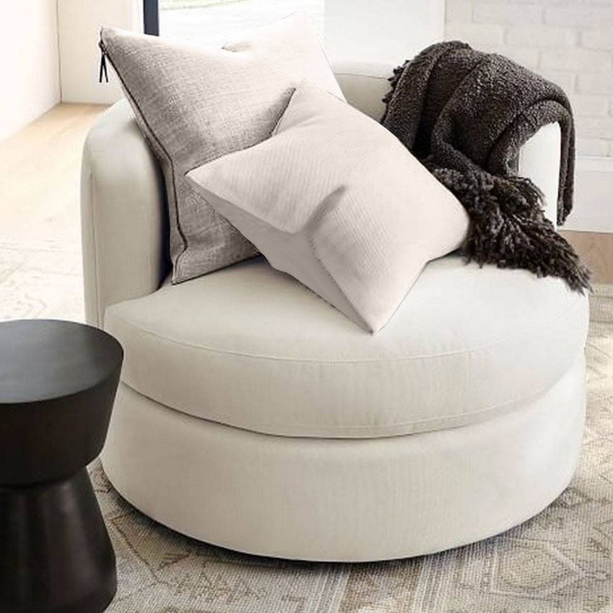 MDF and Linen Side Chair - Off white