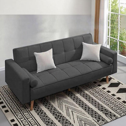 Natural wood and Velvet Fabric Sofa Bed - Grey