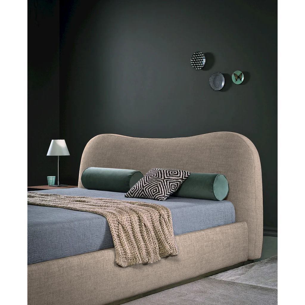 Natural wood and European union wood and Velvet Fabric King Bed 120×160×195 cm - Beige
