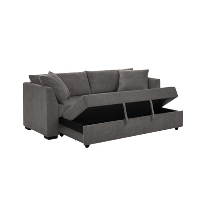 Natural Wood and Linen Fabric Sofa Bed - Grey