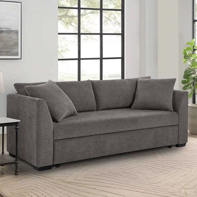 Natural Wood and Linen Fabric Sofa Bed - Grey