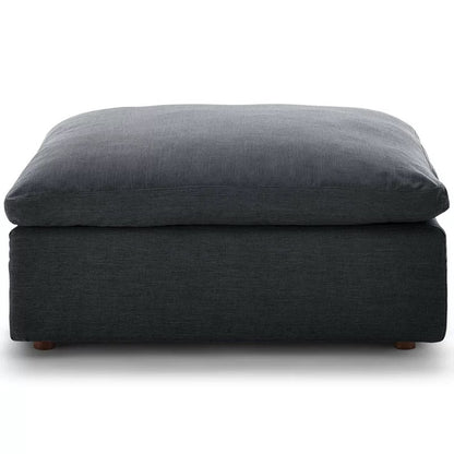 Natural Wood and Linen L-Shape Sofa and pouf - Grey