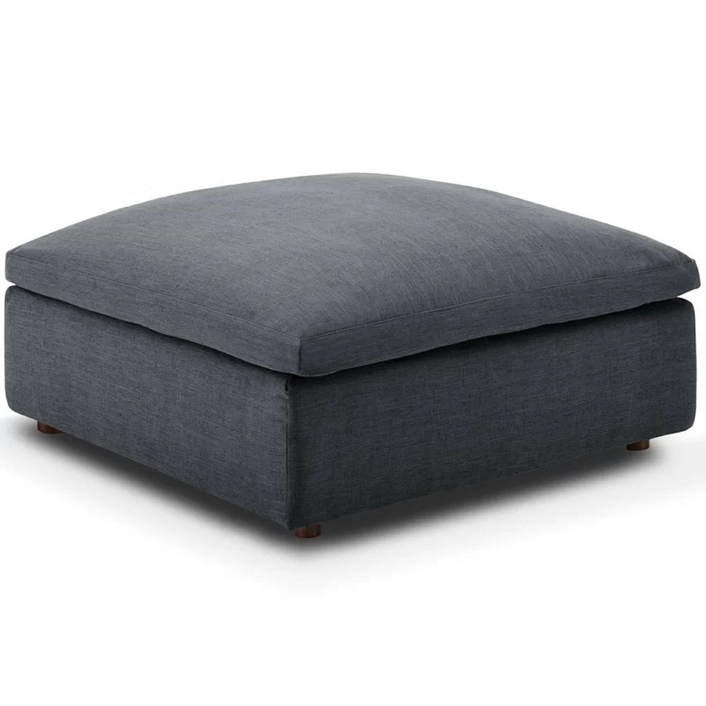 Natural Wood and Linen L-Shape Sofa and pouf - Grey