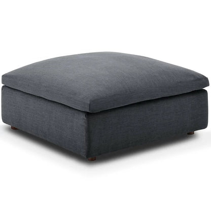 Natural Wood and Linen L-Shape Sofa and pouf - Grey