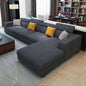 Natural Wood and Linen Fabric L-Shape Sofa - Grey