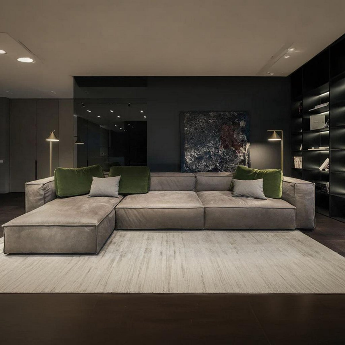 Natural Wood and Inverted Leather Modern L-Shape Sofa - Brown