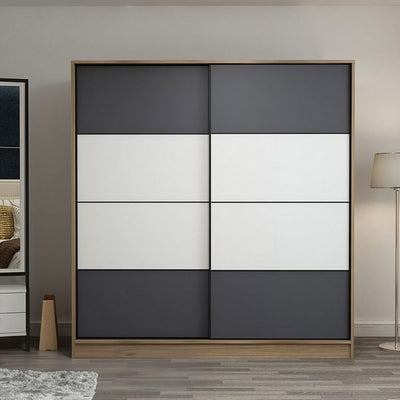 Wood Manufactured In The European Union  Wardrobe 2 Shutters Grey and Beige - 190x140x50 cm
