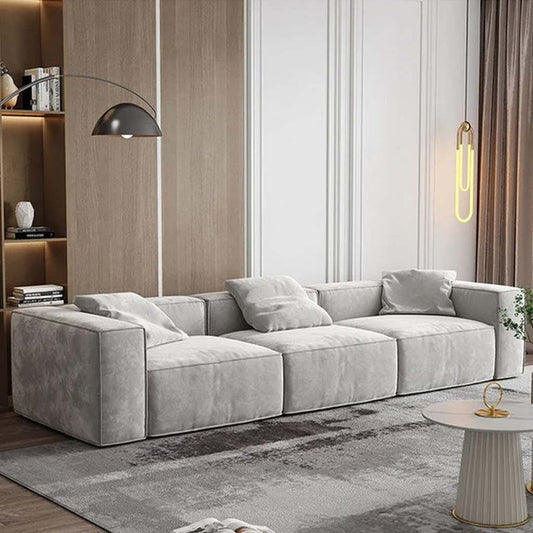 Natural Wood and Velvet Fabric 3 Seater Sofa - Grey