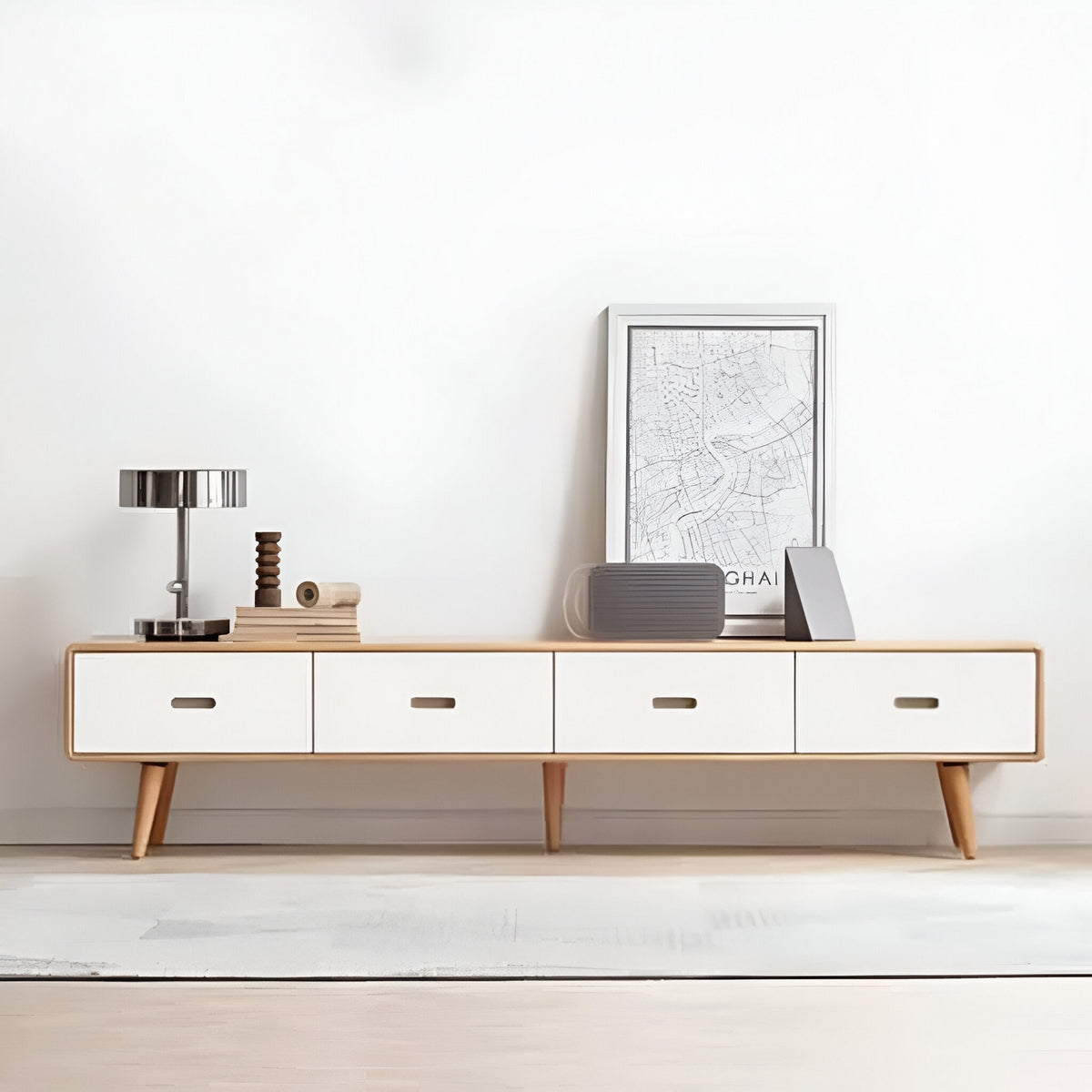 MDF TV Unit White and Beige - 45x180x30 cm