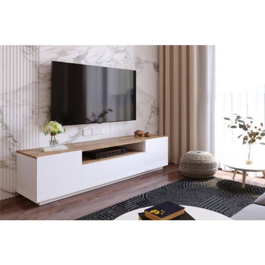 European Union Wood TV Unit White and Beige - 180 × 36 × 30 cm