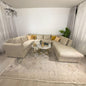 Natural Wood and Velvet U-Shape Sofa - Beige