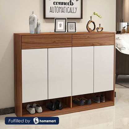 European Union Wood Shoe Rack 4 shelves Brown and White - 110×120×40 cm