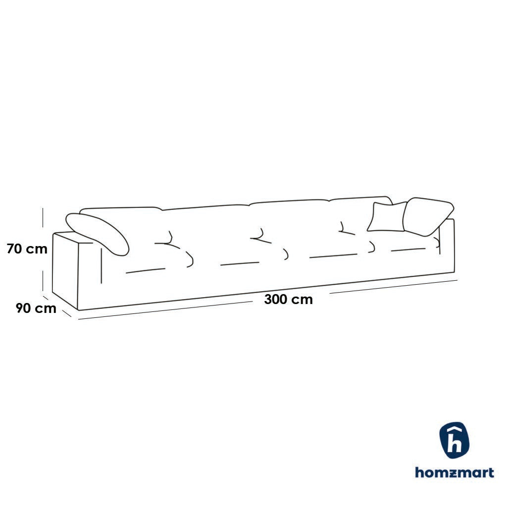 Natural Wood and Linen Fabric 4 Seater Sofa - Beige