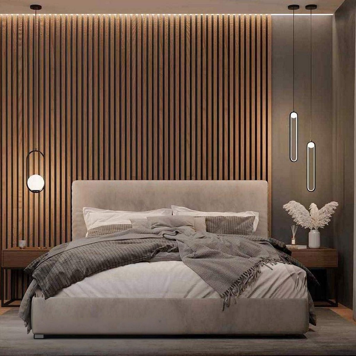 Natural wood and European union wood and Velvet Fabric King Bed Beige - 120×160×195 cm