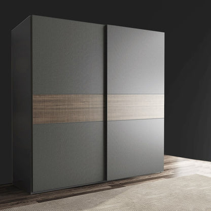 European Union Wood Wardrobe 2 Shutters Grey and Brown - 200×160×60 cm