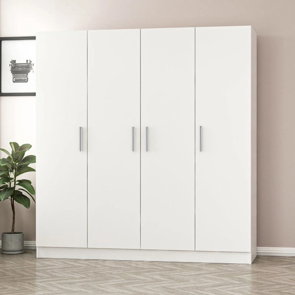 European Union Wood Wardrobe 3 Shutters White - 200x160x50 cm