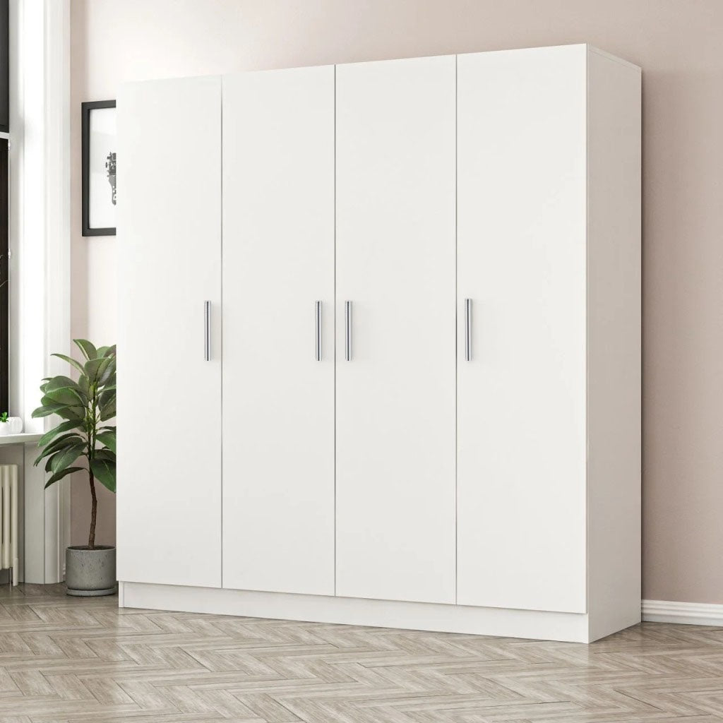 European Union Wood Wardrobe 3 Shutters White - 200x160x50 cm