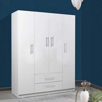 European Union Wood Wardrobe 4 Shutters White - 200x160x50 cm