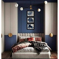 Natural Wood and Velvet Fabric Queen Bed 205x150x120 cm - Grey