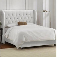 Counter Wood and Velvet Fabric Queen Bed 205x150x120 cm - Off White