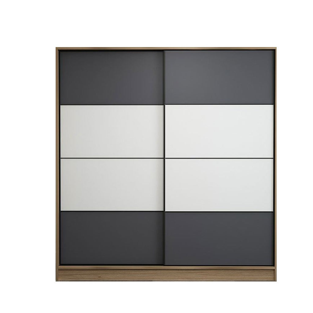 Wood Manufactured In The European Union  Wardrobe 2 Shutters Grey and Beige - 190x140x50 cm