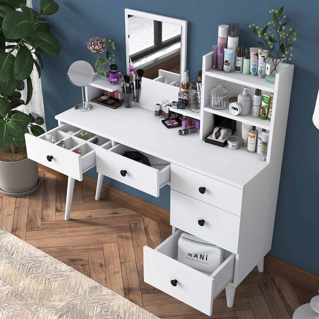 European Union Wood Makeup Vanity White -126×118×40 cm