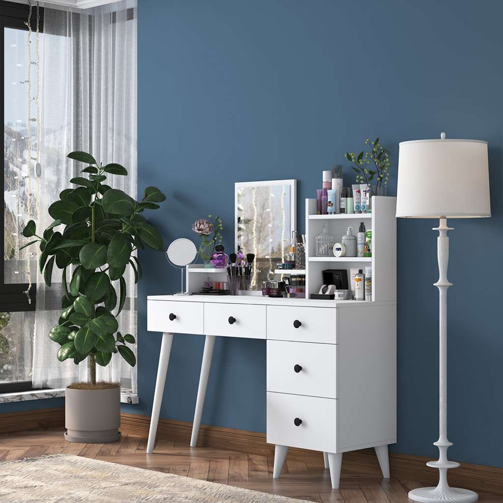 European Union Wood Makeup Vanity White -126×118×40 cm