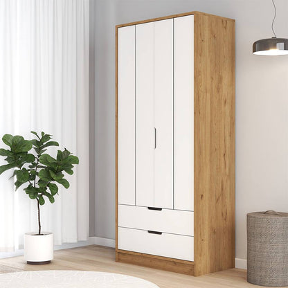 European Union Wood Wardrobe Shutter White and Beige -180×80×50 cm