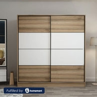 Wood Manufactured In The European Union  2 Shutters Wardrobe  Beige and White - 190x140x50 cm