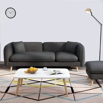 Natural Wood and Linen Fabric 3 Seater Sofa - Dark Grey