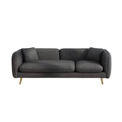 Natural Wood and Linen Fabric 3 Seater Sofa - Dark Grey
