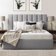 Natural Wood and Velvet Fabric Single Bed 120×120×200 cm - Grey