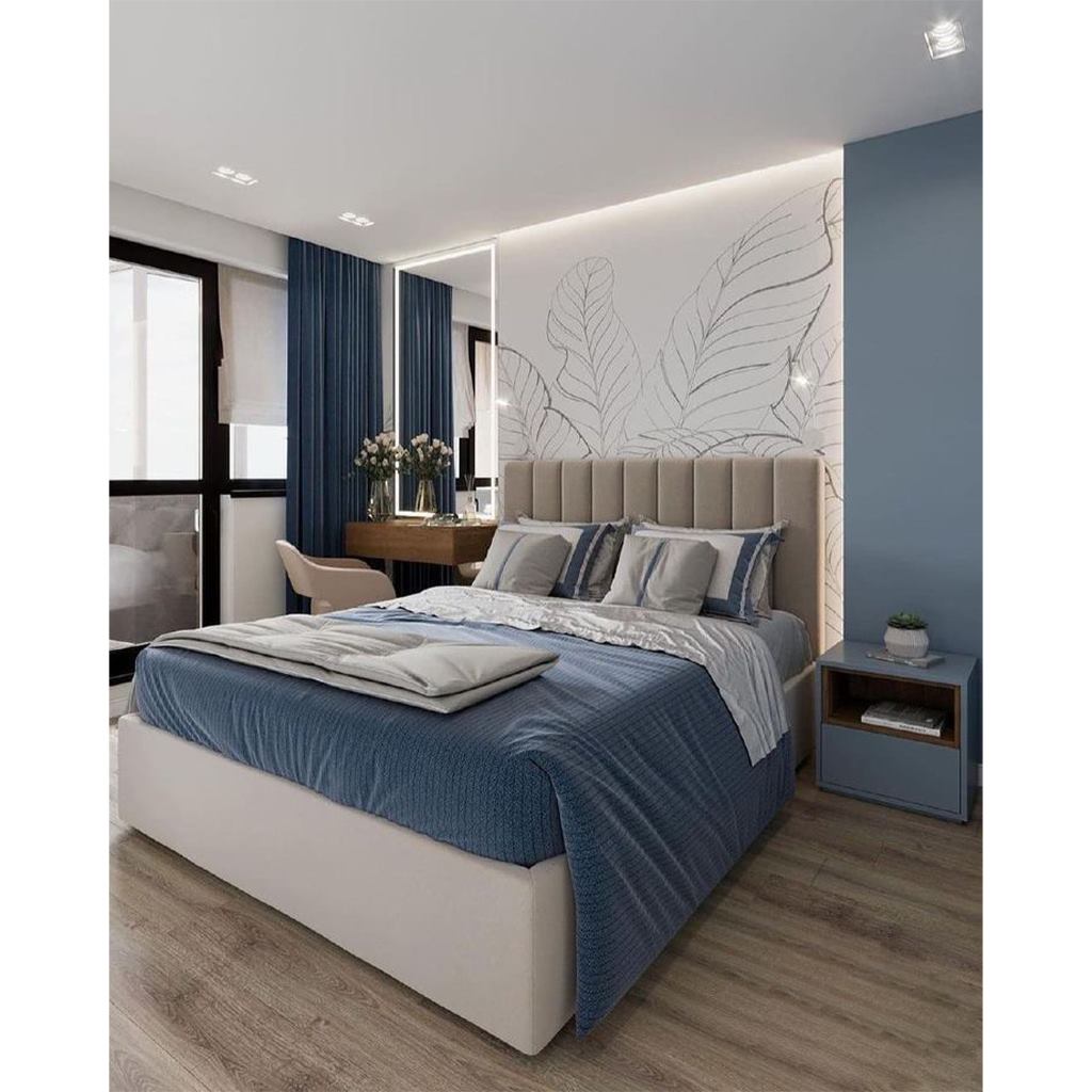 Natural Wood and Velvet Fabric King Bed 120×160×200 cm - Beige