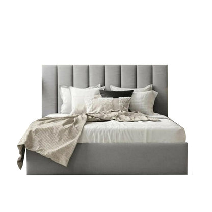 Natural Wood and Velvet Fabric Super King  Bed 120×180×200 cm - Grey