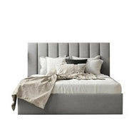 Natural Wood and Velvet Fabric Super King  Bed 120×180×200 cm - Grey